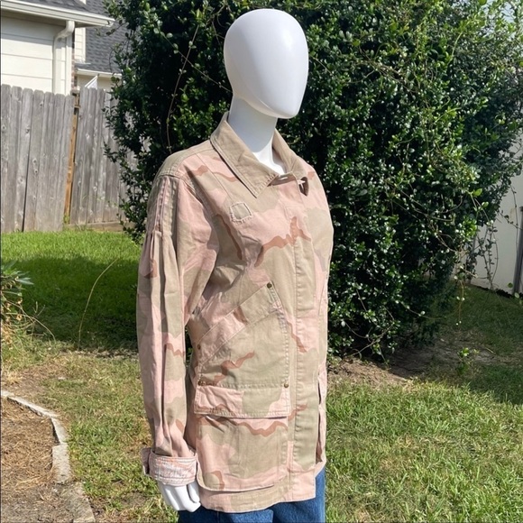 NWT Anthro Distressed Camouflage Boho Utility Military Denim Jacket - Picture 5 of 15